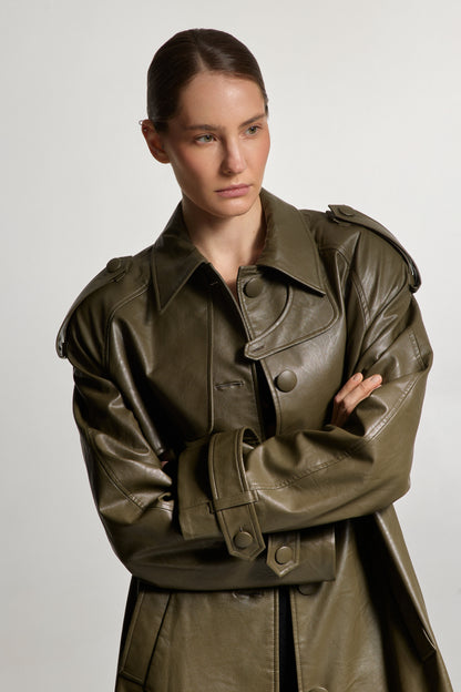 Khaki Eco-leather Coat
