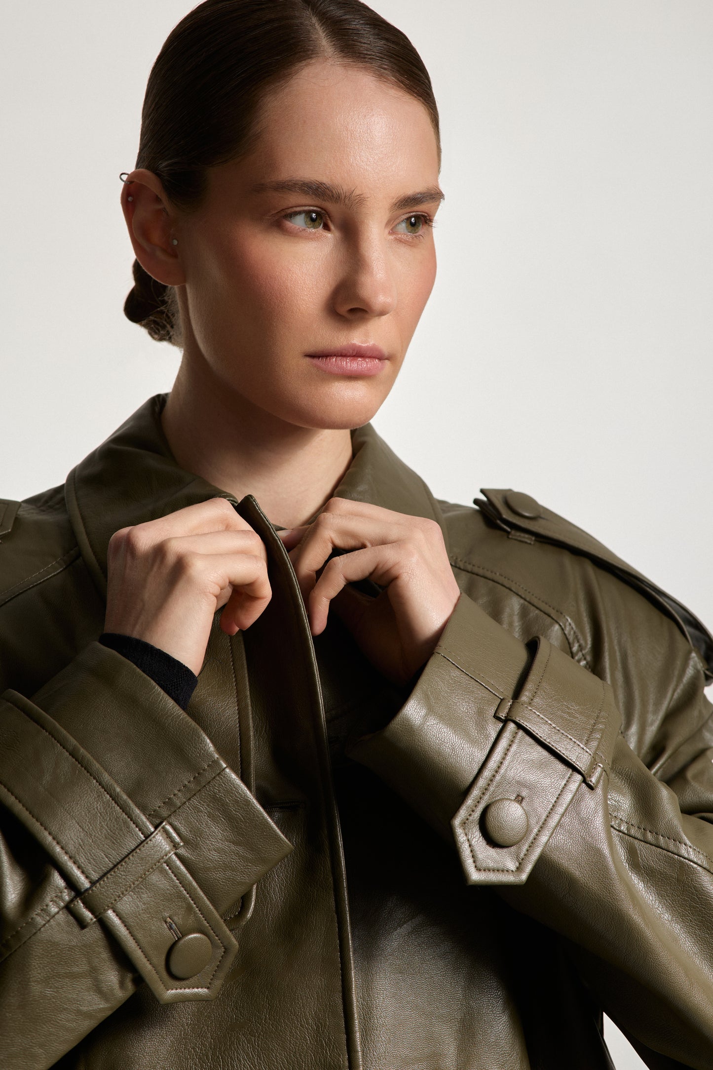 Khaki Eco-leather Coat