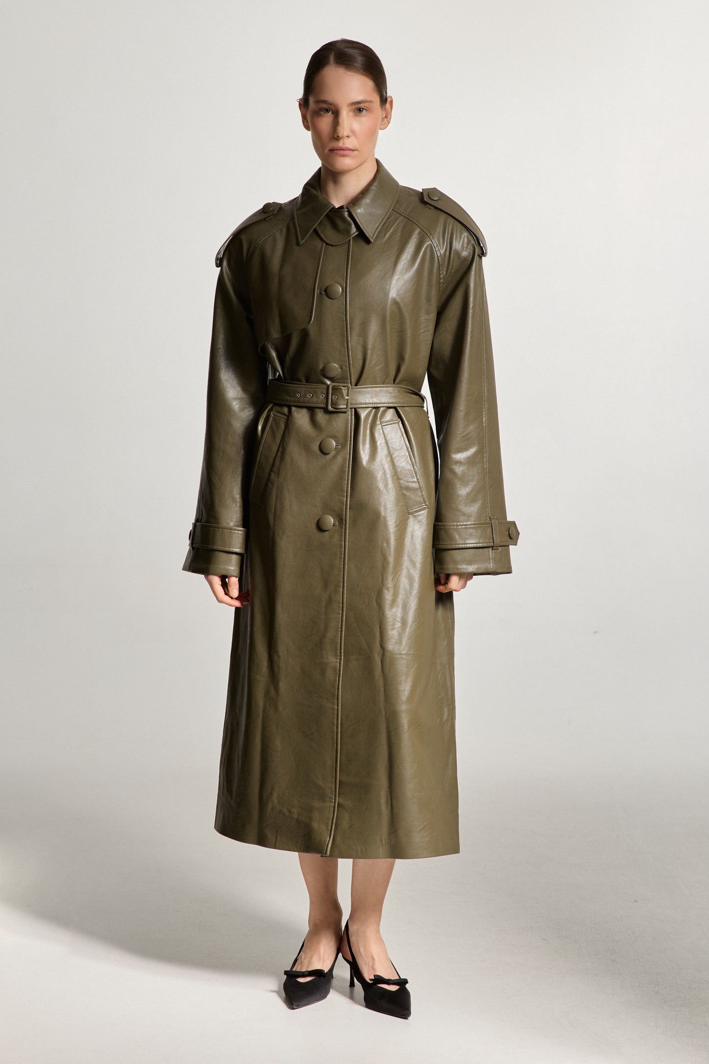 Khaki Eco-leather Coat
