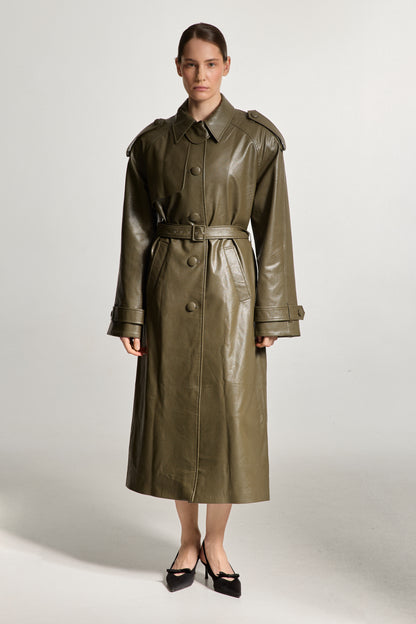 Khaki Eco-leather Coat