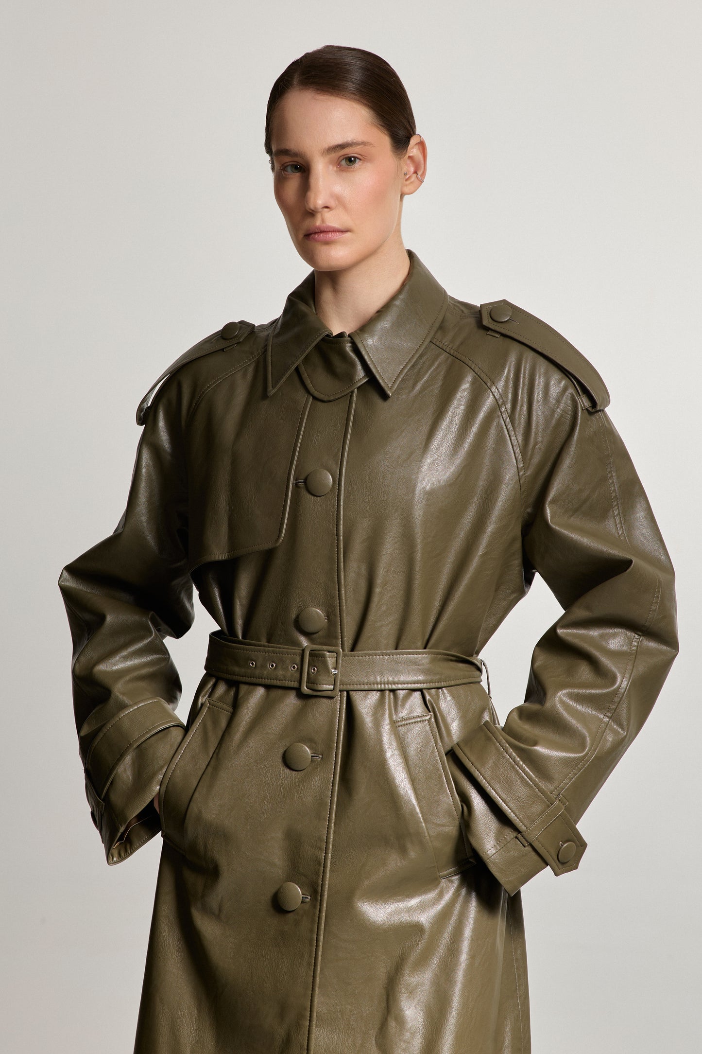 Khaki Eco-leather Coat