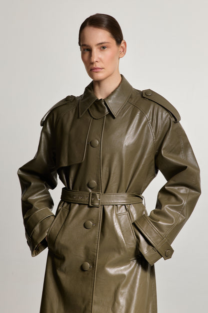 Khaki Eco-leather Coat