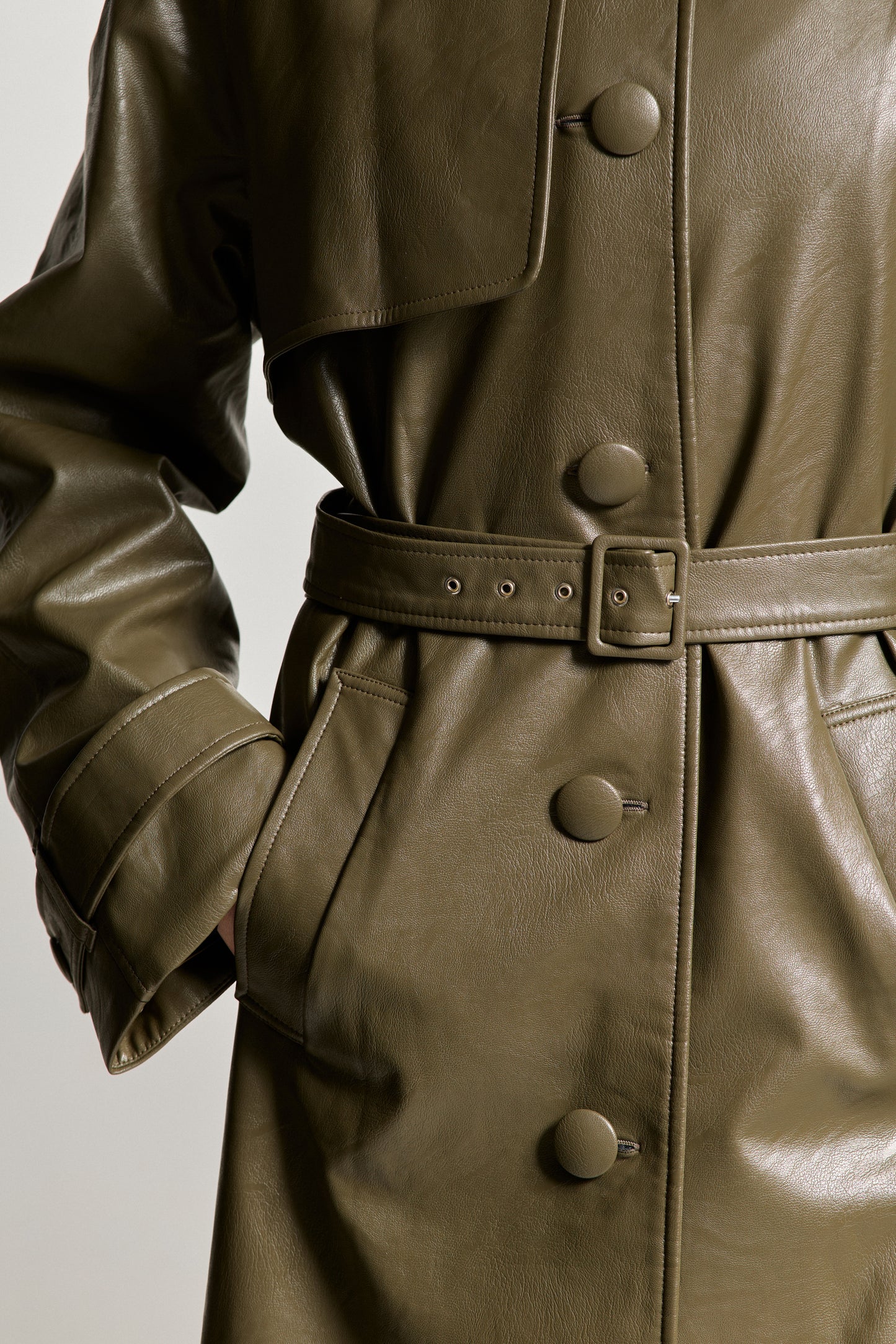 Khaki Eco-leather Coat
