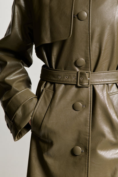 Khaki Eco-leather Coat