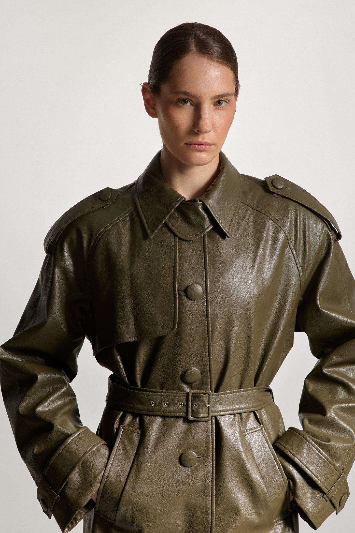 Khaki Eco-leather Coat
