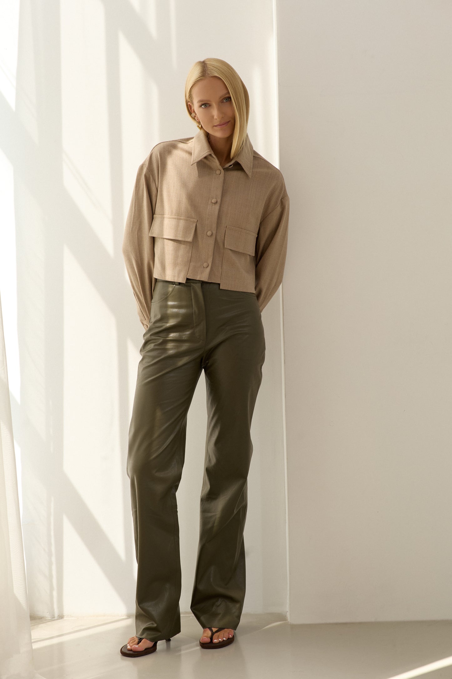 Khaki Eco-leather Pants