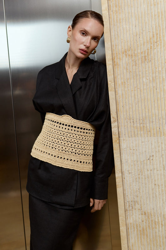 Пояс-корсет «Рафія» ручної роботи бежевий