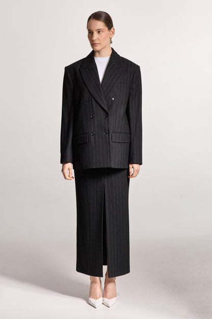 Black Wool Skirt with Thin Stripes