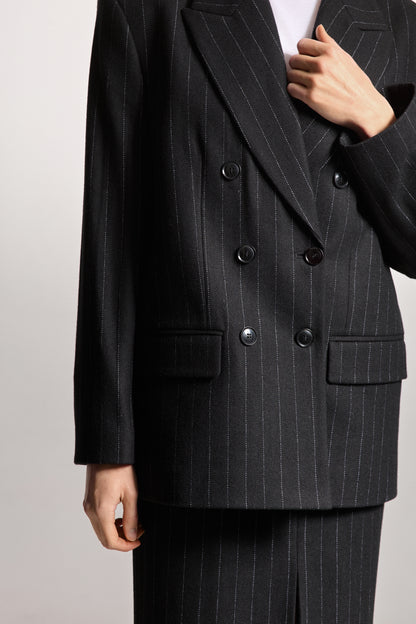 Black Wool Jacket with Thin Stripes