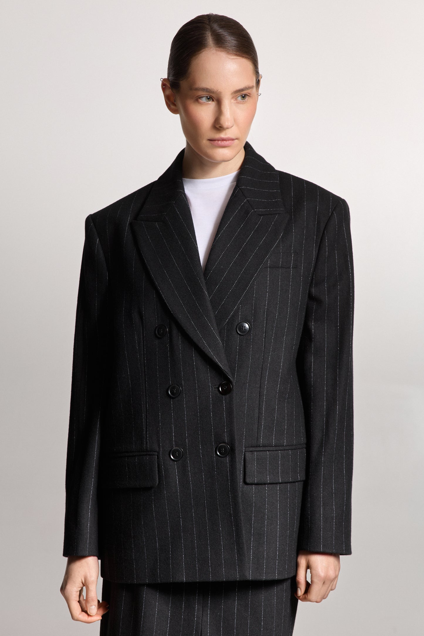 Black Wool Jacket with Thin Stripes