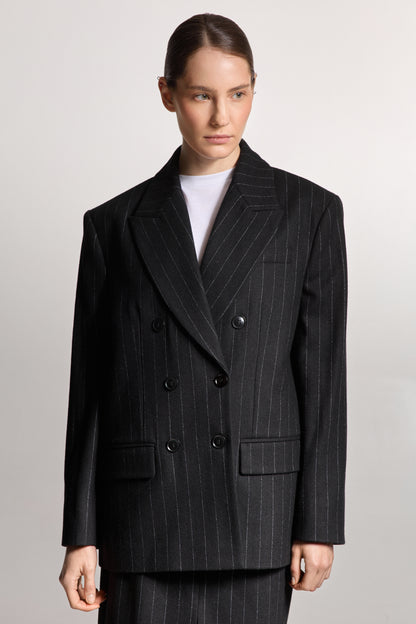 Black Wool Jacket with Thin Stripes