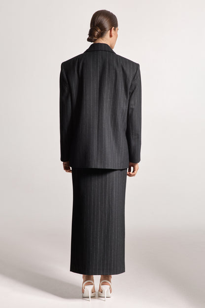 Black Wool Jacket with Thin Stripes