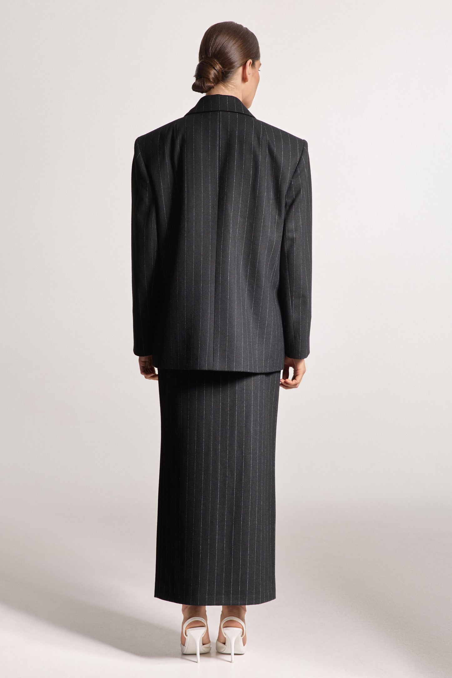 Black Wool Skirt with Thin Stripes