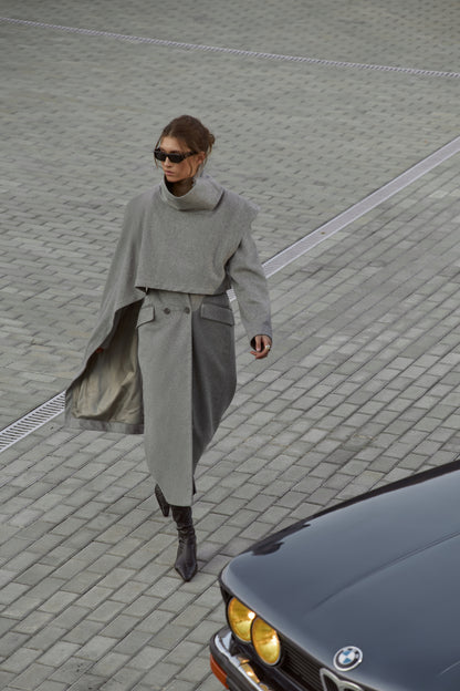 Louise grey fitted coat with cape
