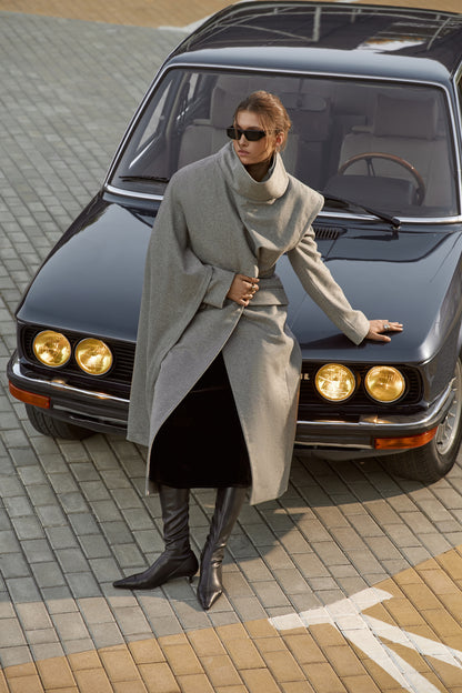 Louise grey fitted coat with cape