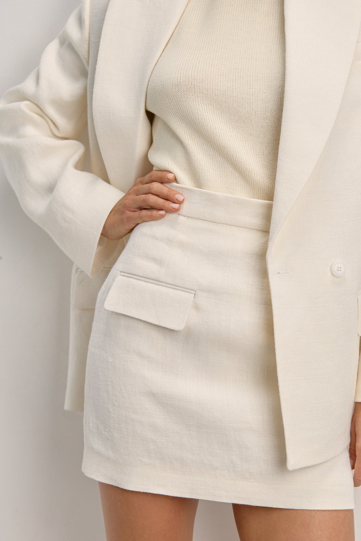 White Linen Mini Skirt Lina