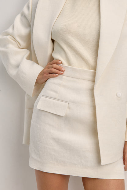 White Linen Mini Skirt Lina
