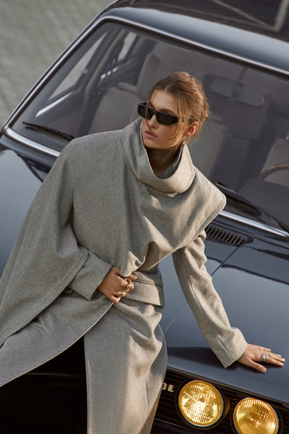 Louise grey fitted coat with cape