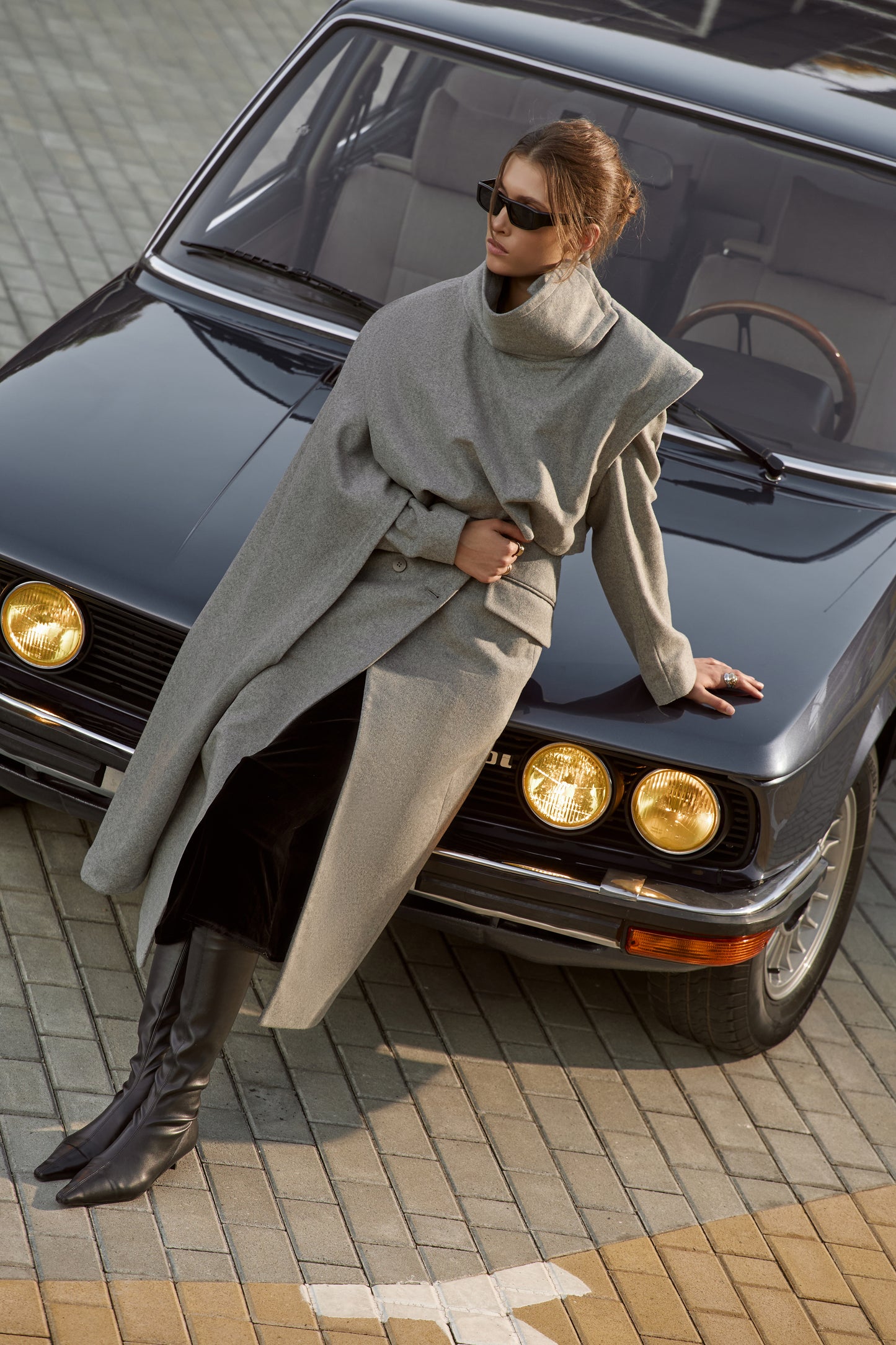 Louise grey fitted coat with cape