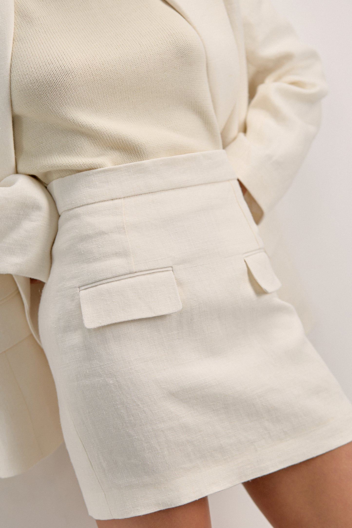 White Linen Mini Skirt Lina