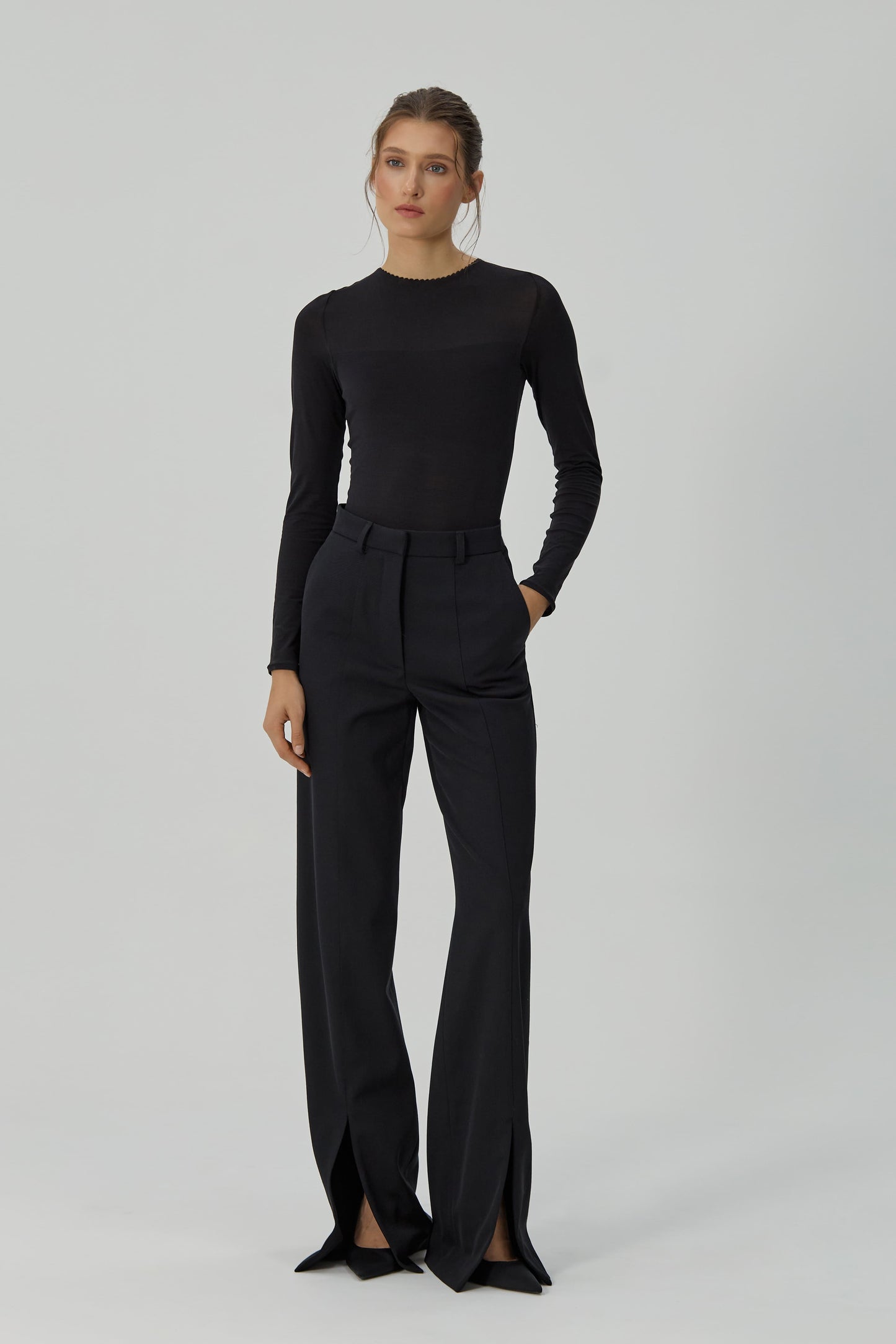 Black pants with slits