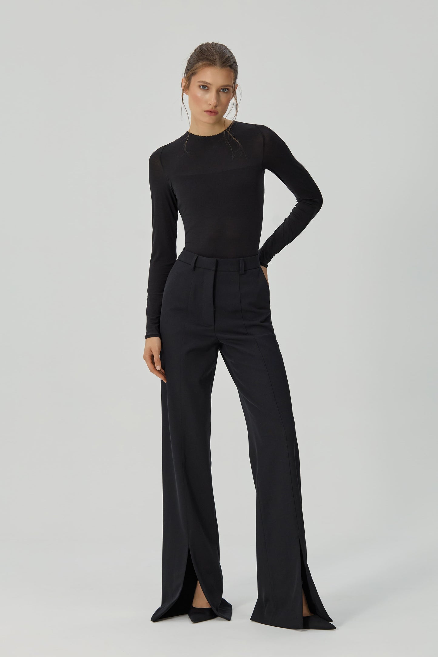 Black pants with slits