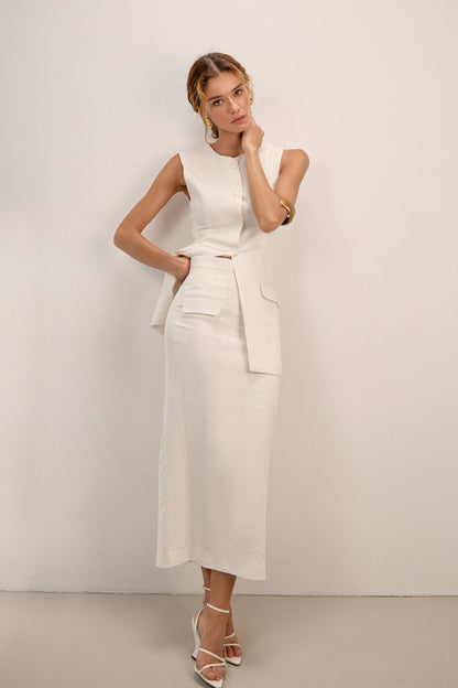 Жилет Lina молочний лляний приталений