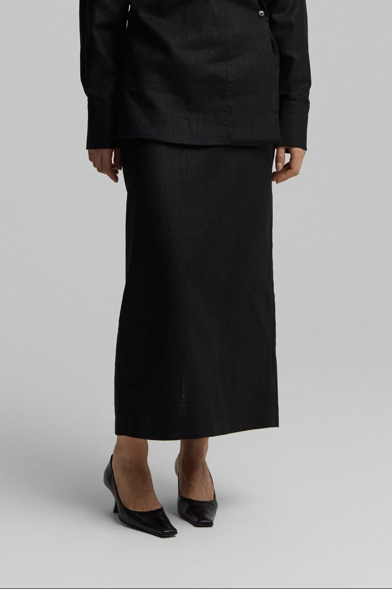 Linen Black Midi Skirt