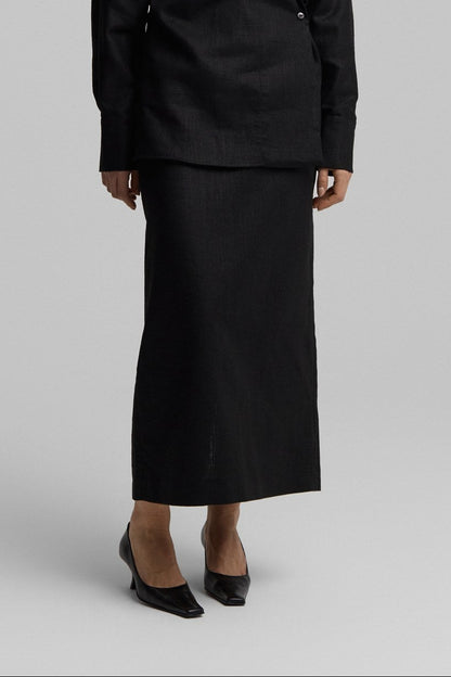 Linen Black Midi Skirt