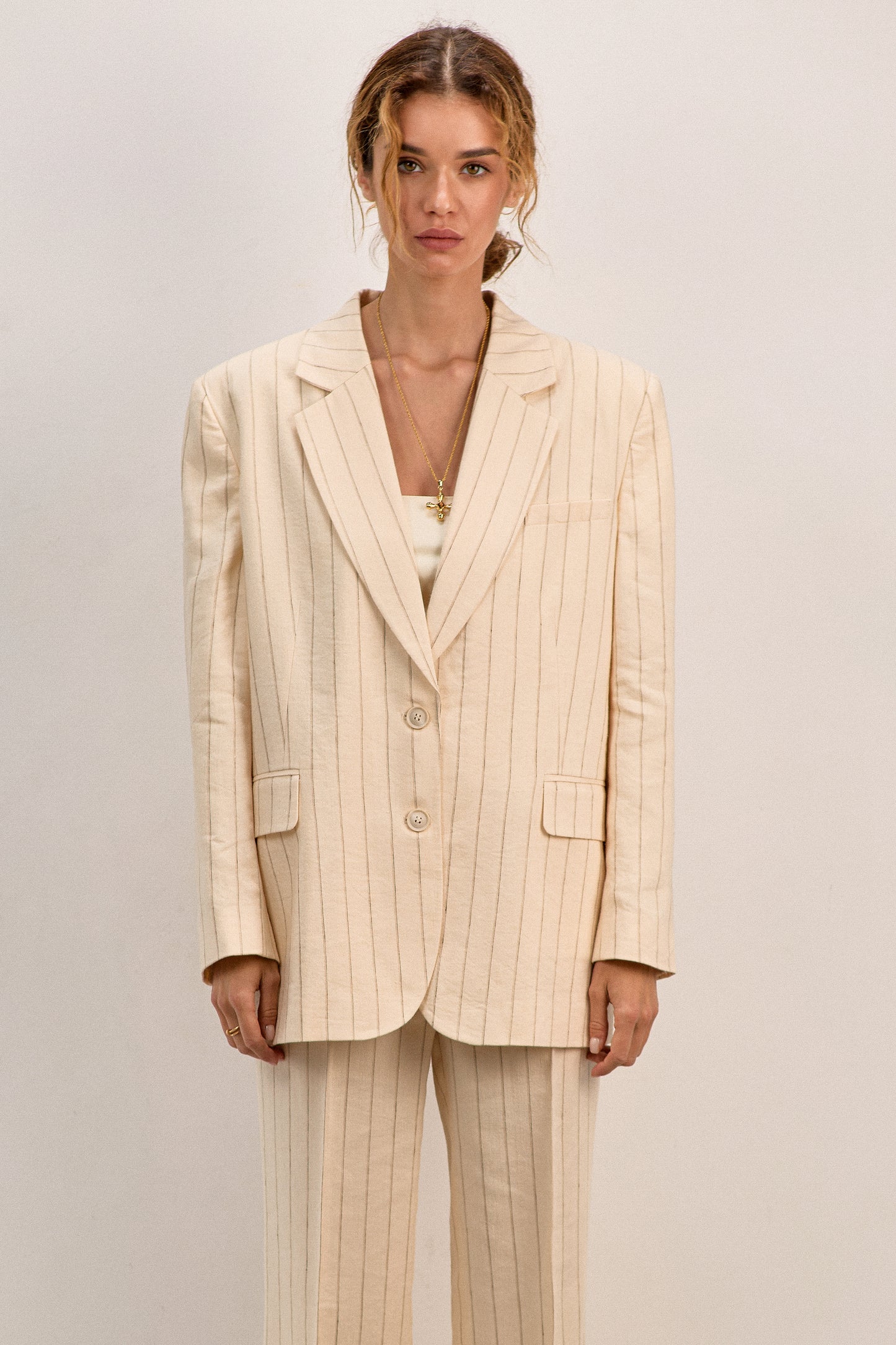 Milk Linen Jacket with stripes