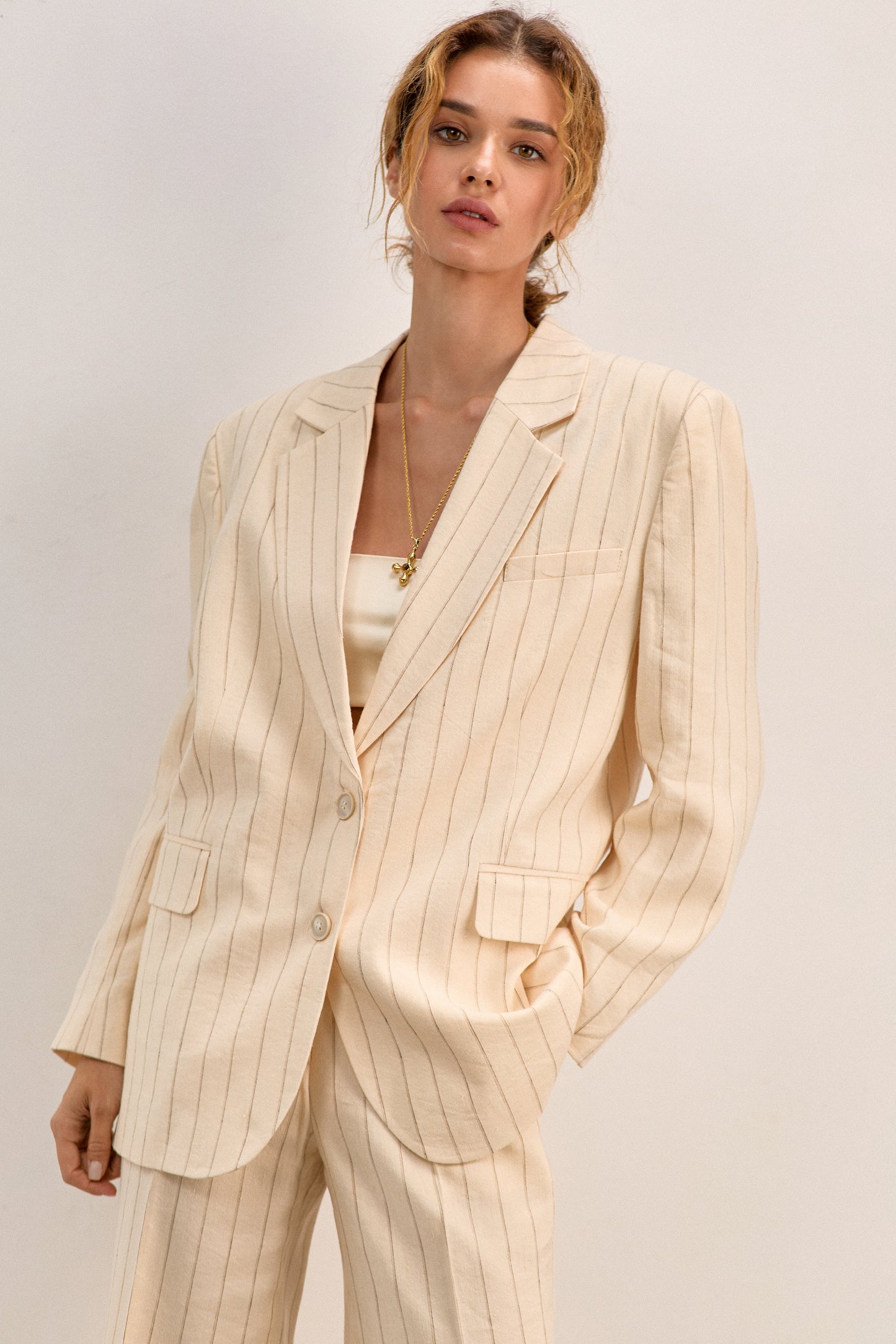 Milk Linen Jacket with stripes
