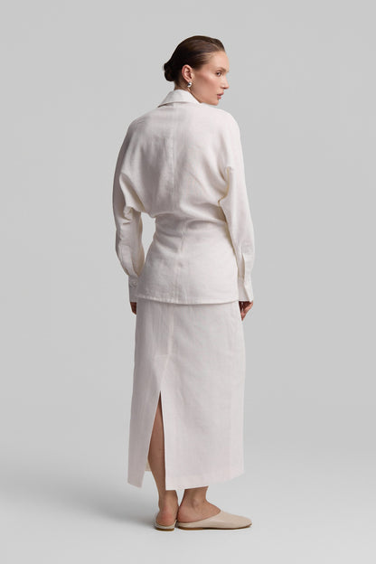 Linen White Midi Skirt