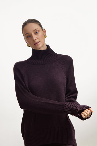 Plum High-Neck Sweater