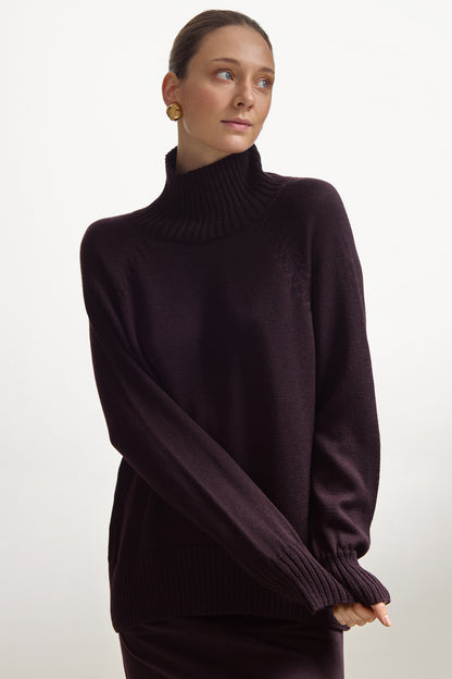 Plum High-Neck Sweater