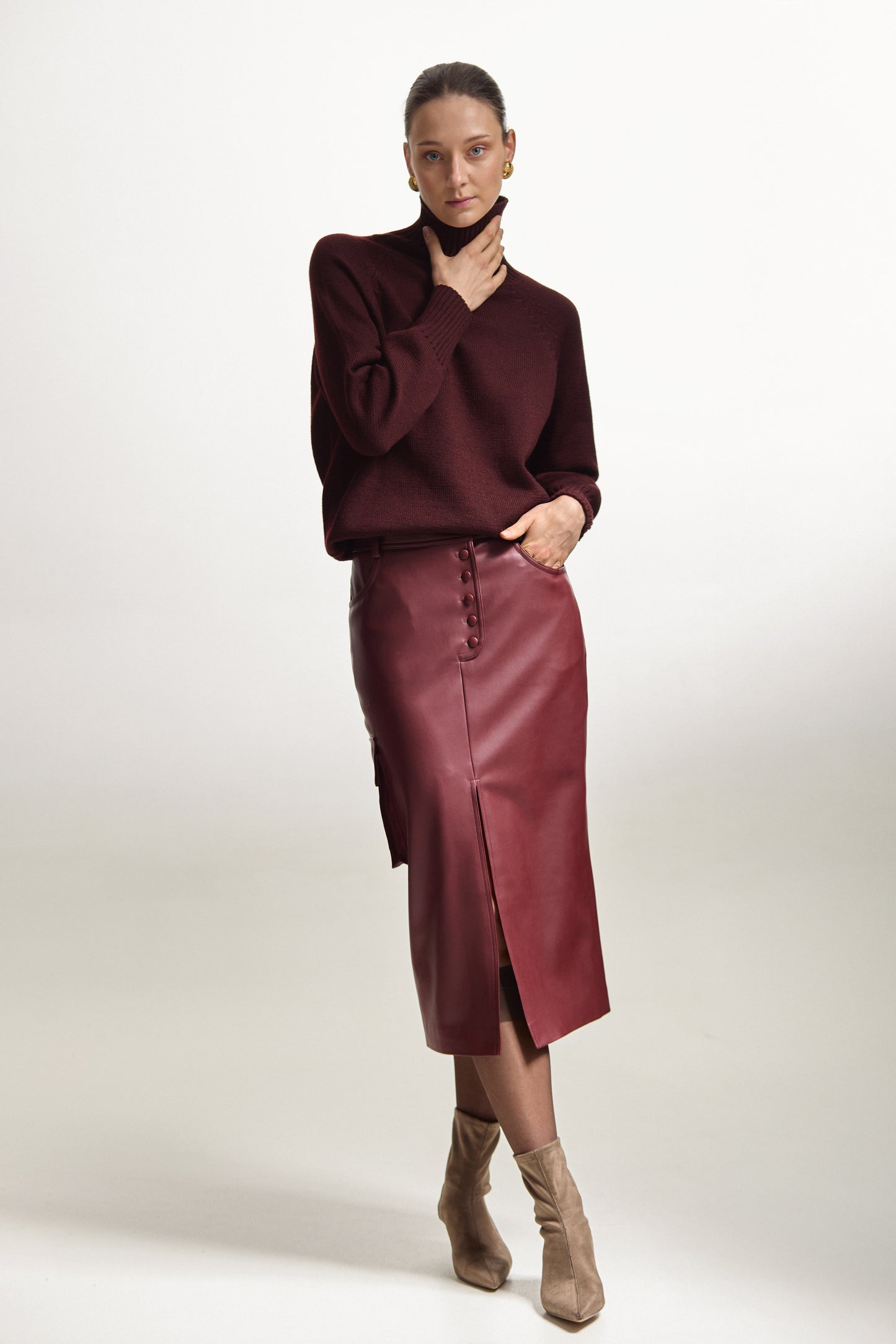 Maroon Eco-Leather Skirt