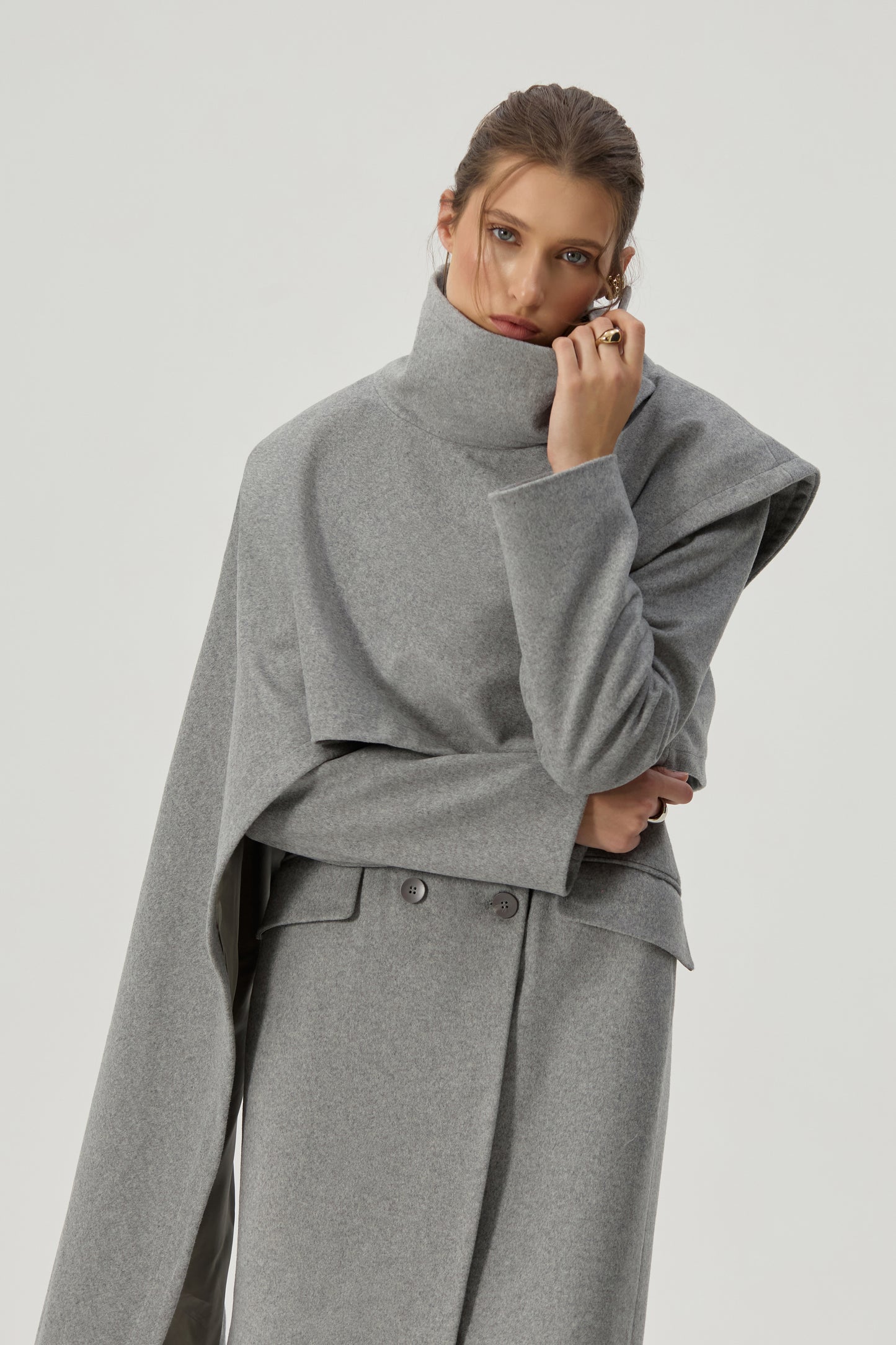 Louise grey fitted coat with cape