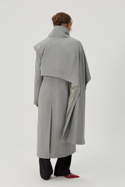 Louise grey fitted coat with cape