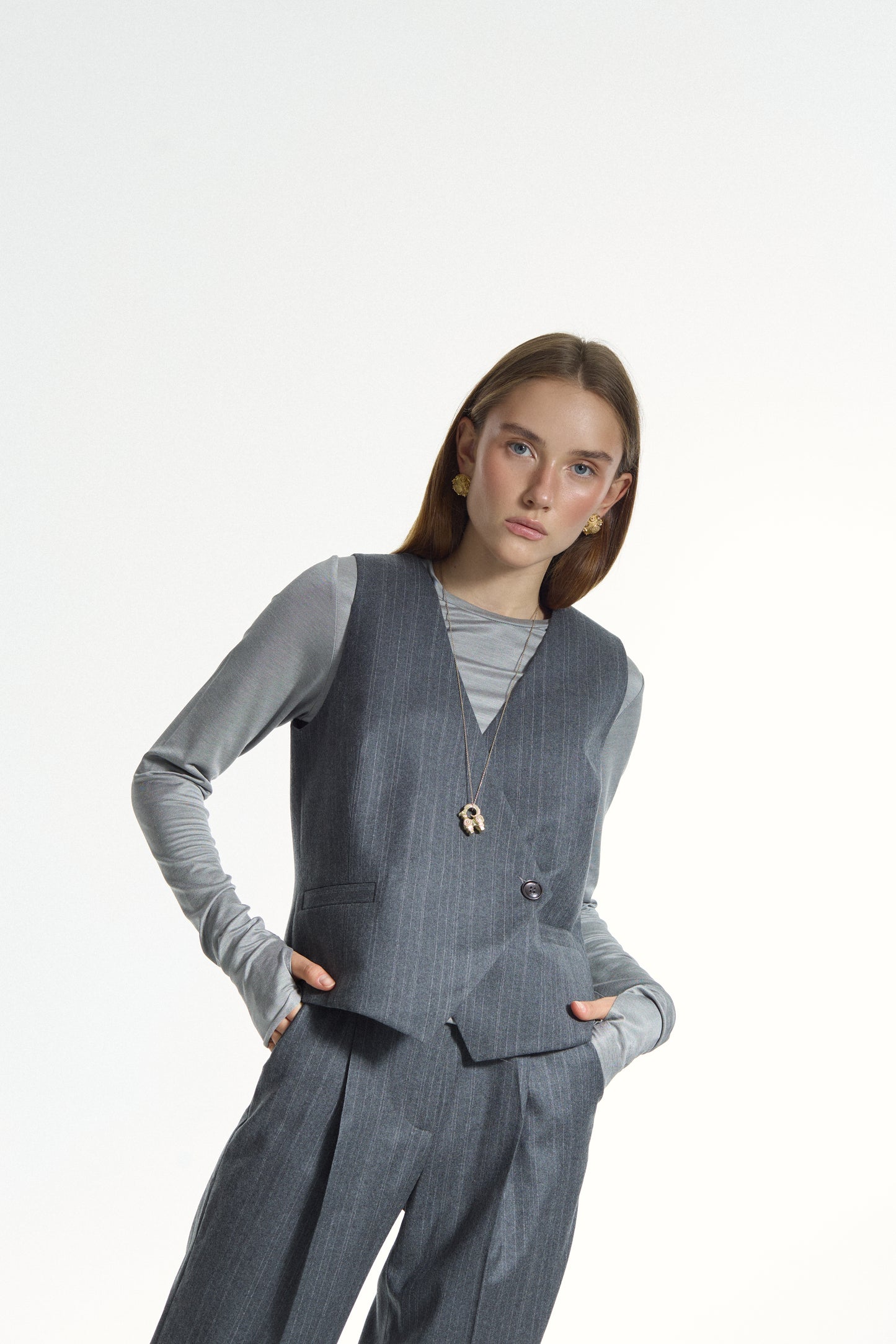 Grey Double Striped Vest