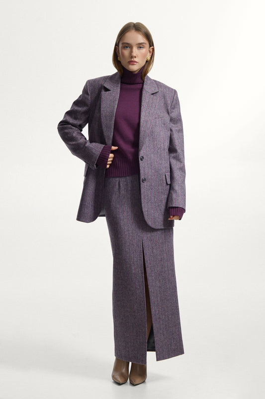 Жакет сірий в бордову смужку