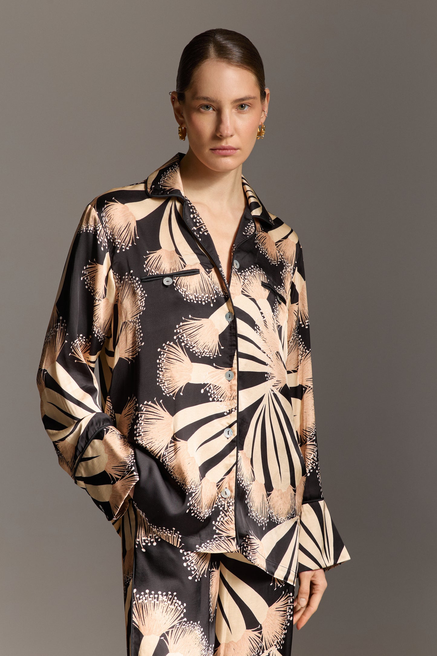 Black Silk Shirt with Print