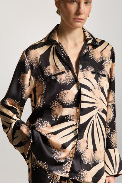 Black Silk Shirt with Print