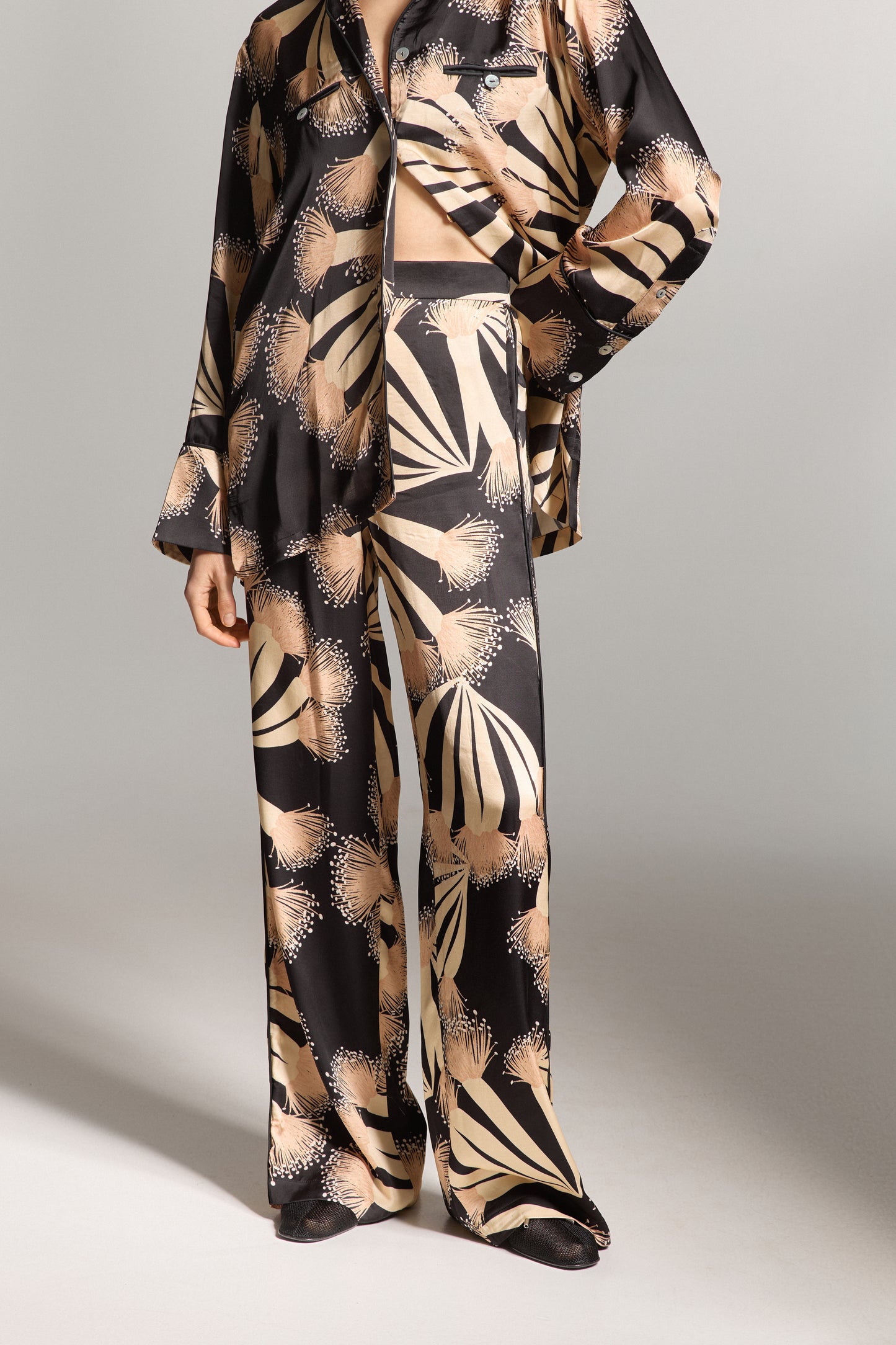 Black Silk Pants with Print