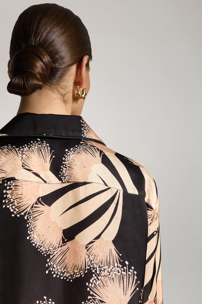 Black Silk Shirt with Print