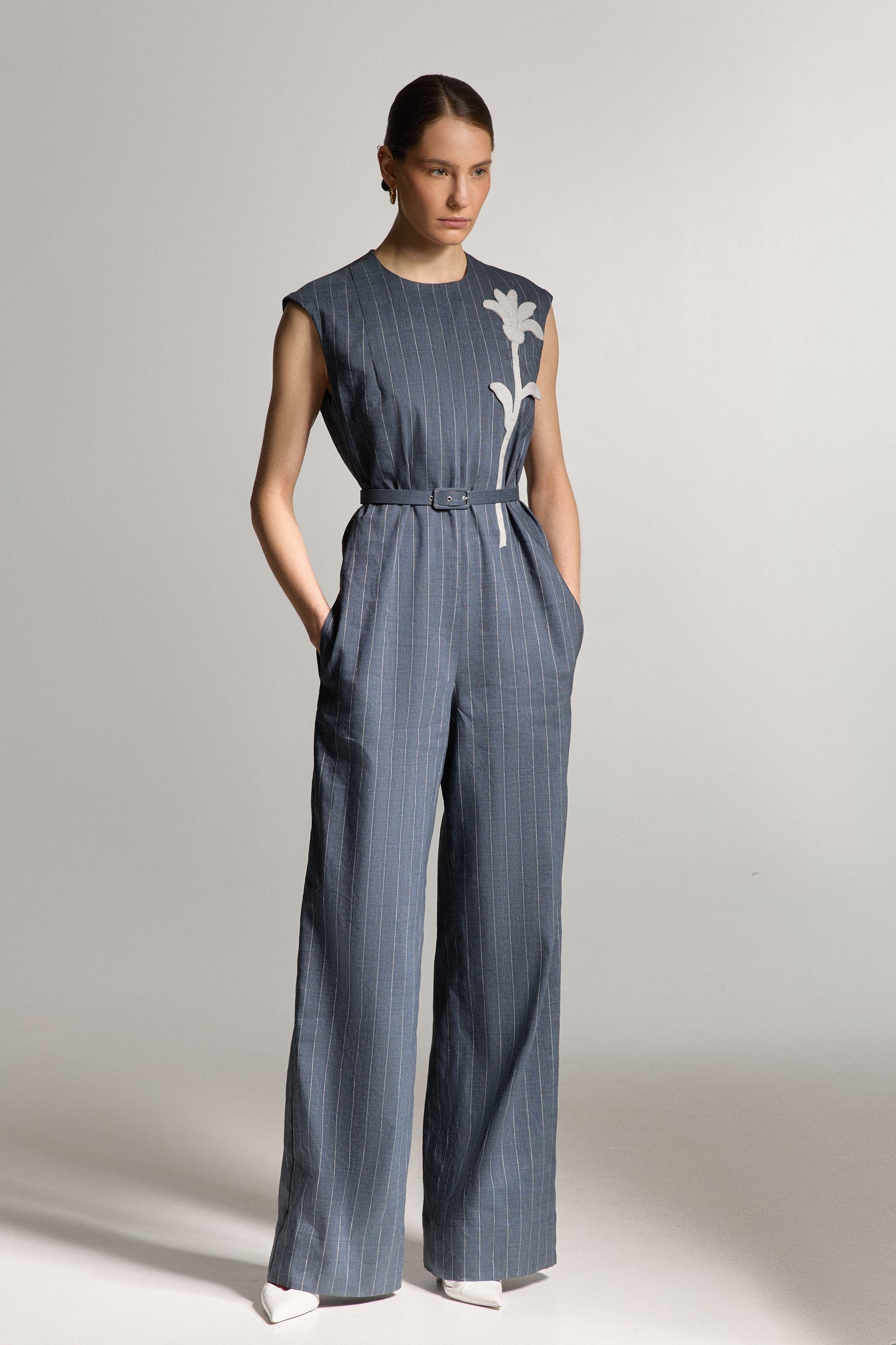 Лляний синій комбінезон