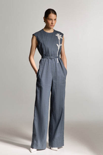 Лляний синій комбінезон