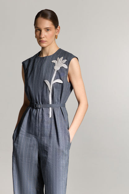 Лляний синій комбінезон