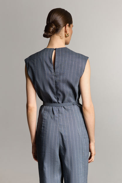 Лляний синій комбінезон