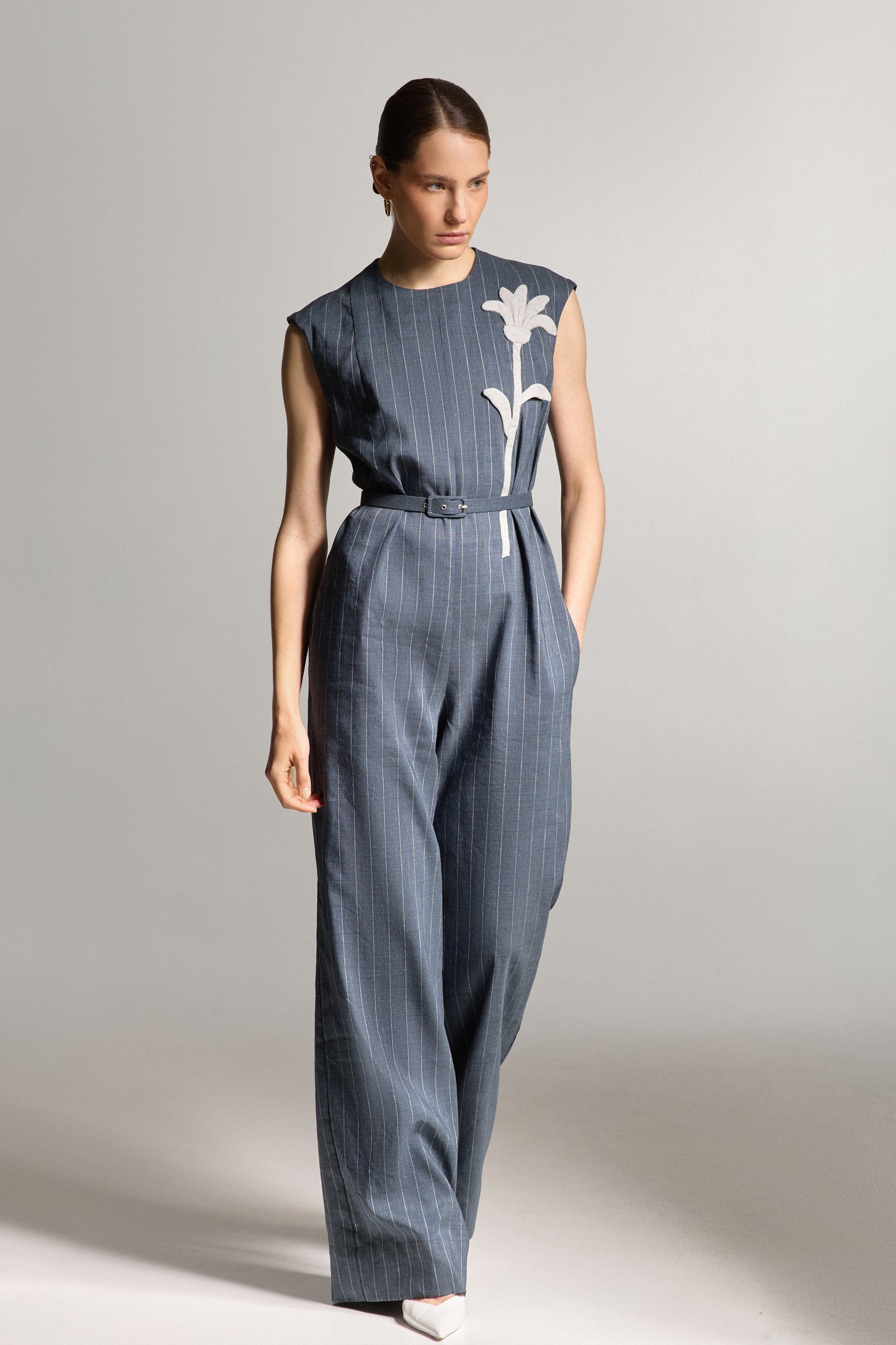 Лляний синій комбінезон