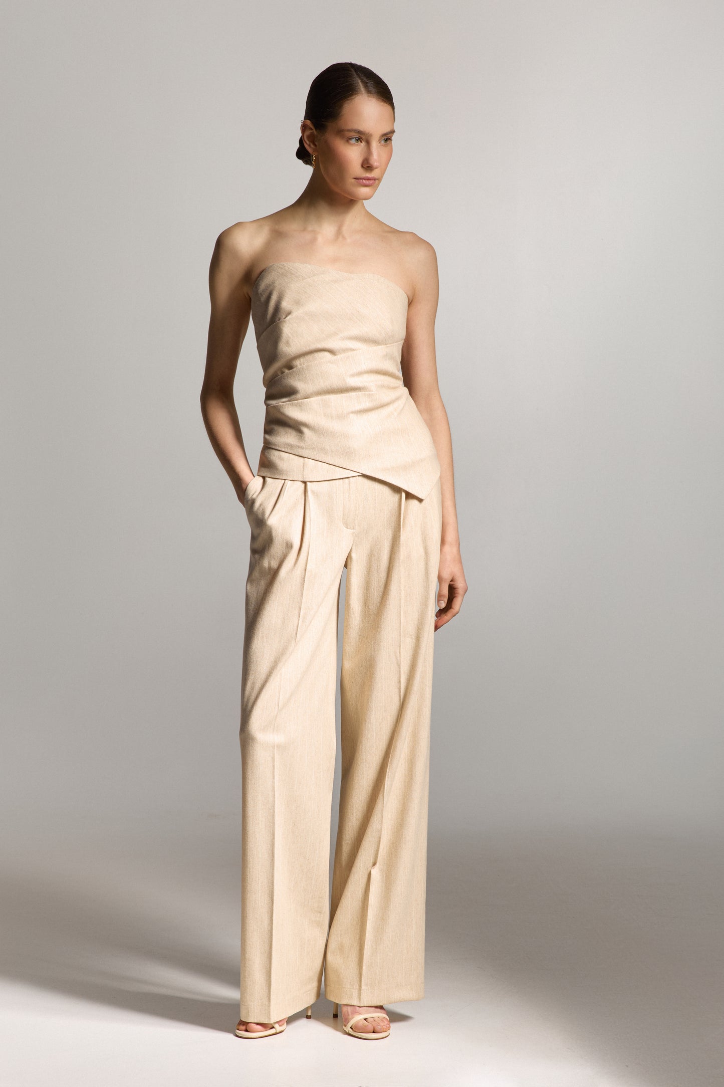 Beige Striped Linen Pants