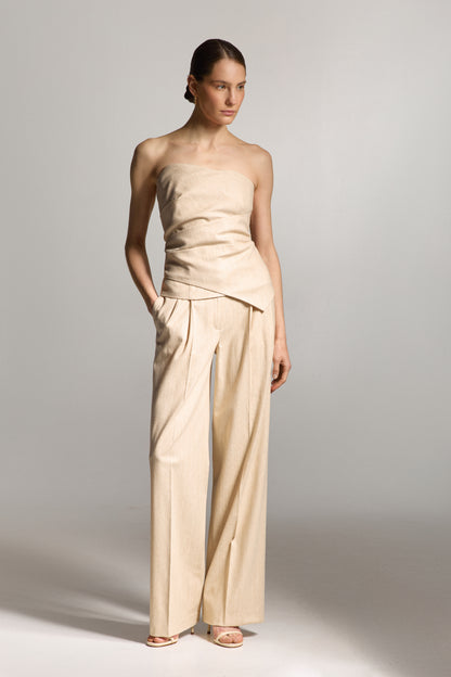 Beige Striped Linen Pants
